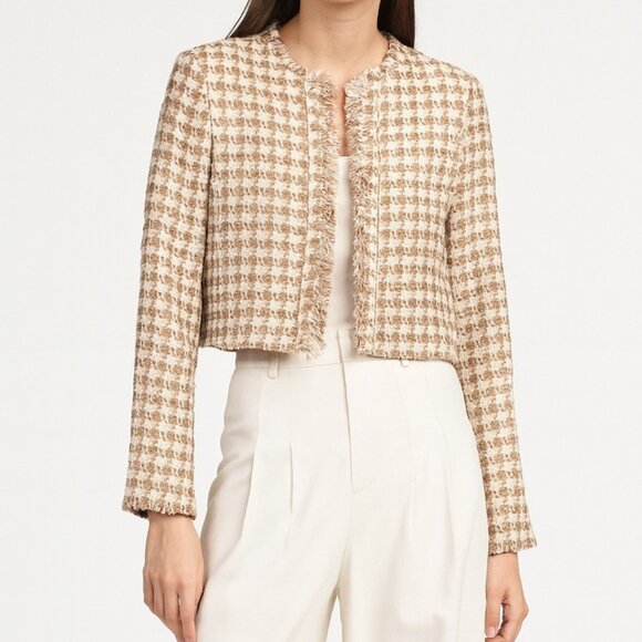 IRO tweed tan white cropped blazer size 34 - Picture 1 of 6